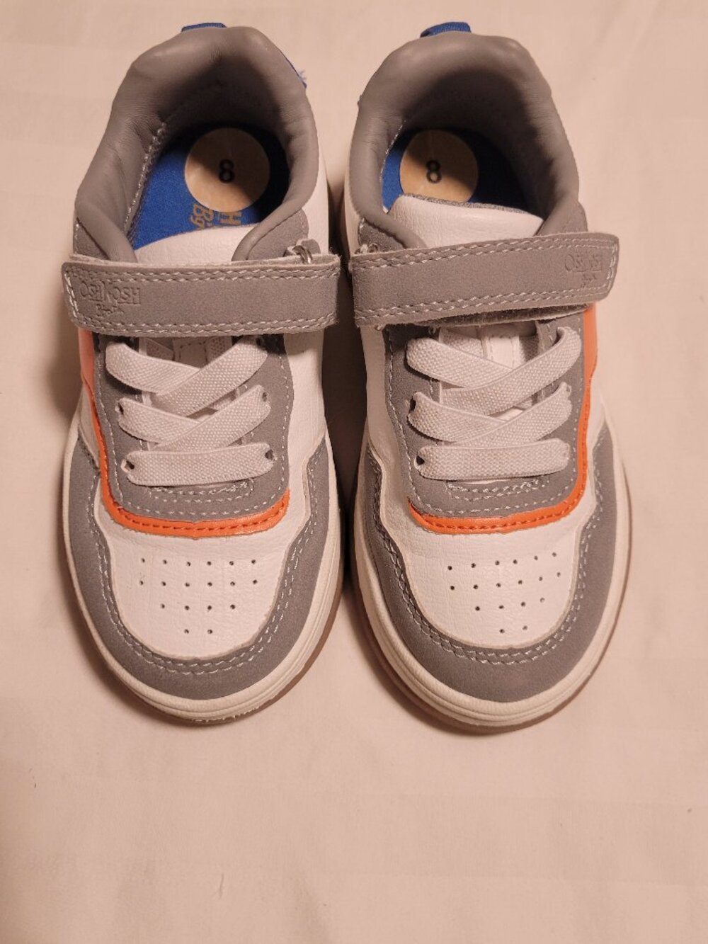 NWOB OshKosh B'Gosh White, Gray, Orange, Blue Leather Sneakers Toddler Boys 8C